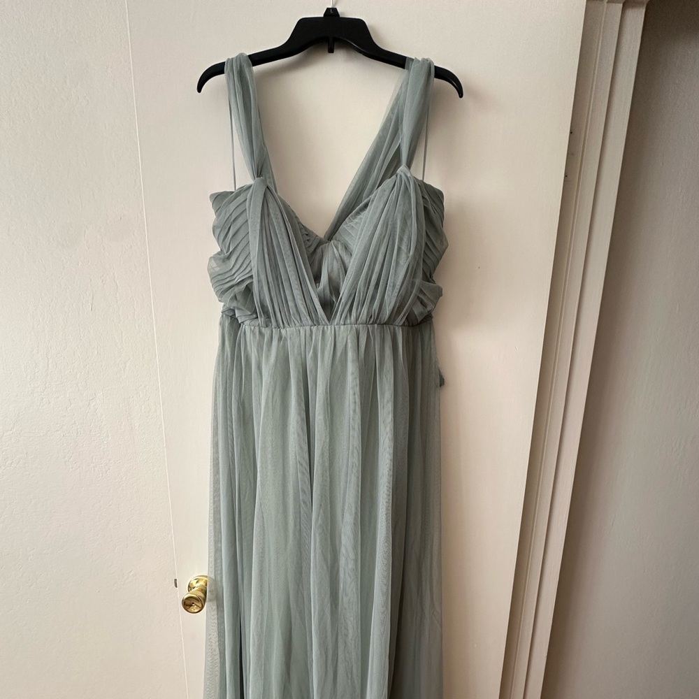 Birdy Grey Green Ruched Maxi Gown for Weddings
